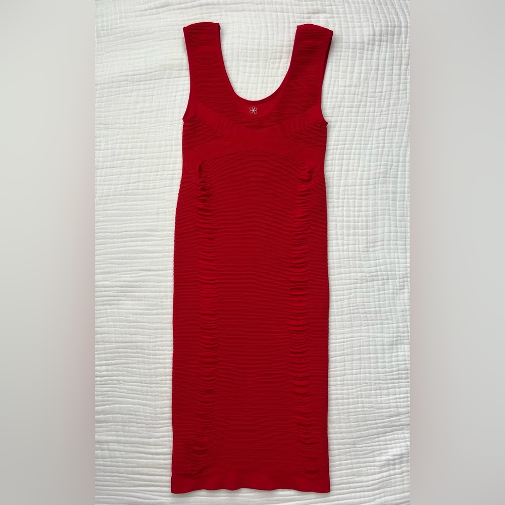 Aura red bodycon ribbed/shirred dress -Size S/M